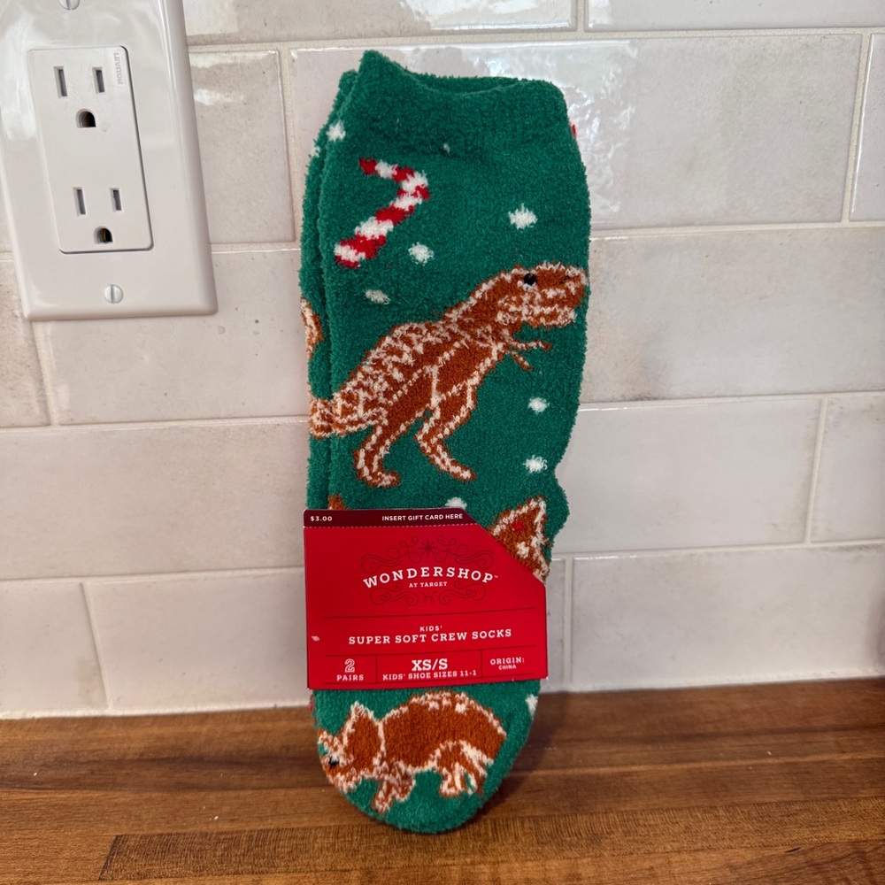 Wondershop Target Kids’ Christmas Dinosaur Fuzzy Socks 2 Pack Stocking Stuffer